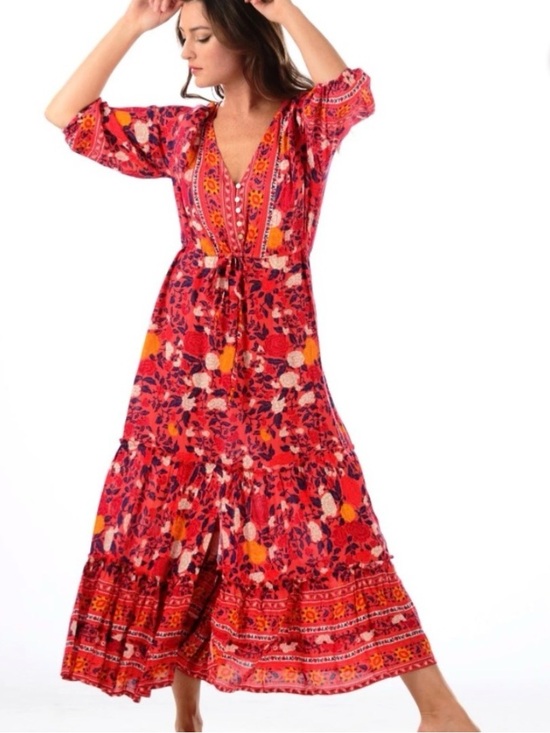 Walker & Wade Dresses & Skirts - Walker & Wade Carrie Dress in Cherry Sz XS Bohemian Resort Wear Floral Oversized
